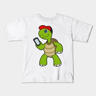 Turtle with Phone & Hat Kids T-Shirt